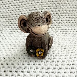 Artesania Rinconada Sitting Perched Cheeky Monkey Yellow Green Flower Figurine